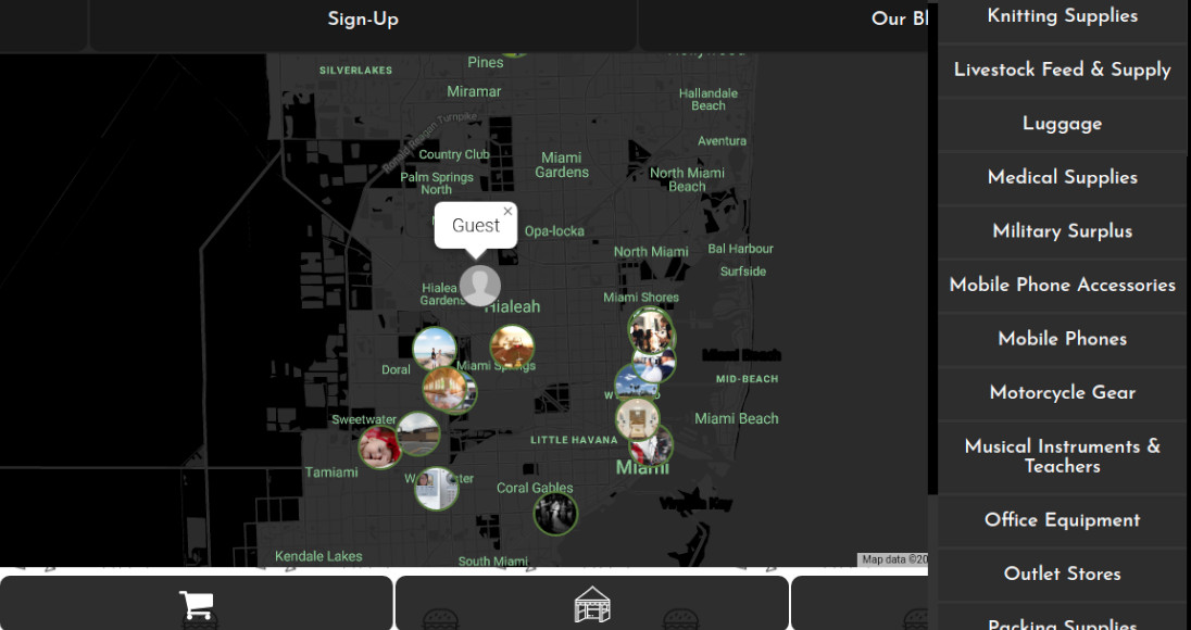 Image of our SpotBie user interface "Shopping Around Me" feature that helps you find shops around you.