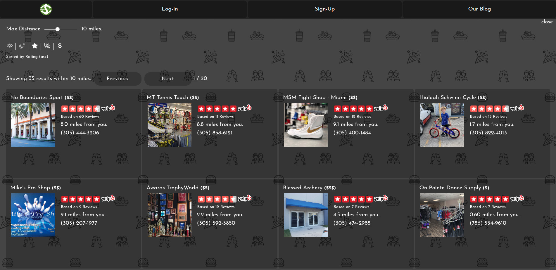 Image of SpotBie user interface with user trying to find the best places to shop in Hollywood Florida.