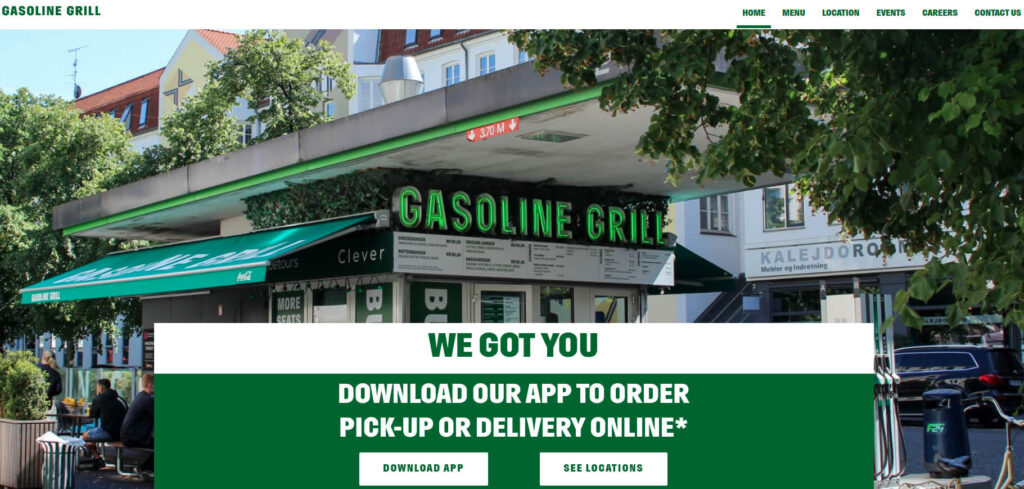 Image of Gasoline Grill Burger Restaurant website in Copenhagen, Denmark.