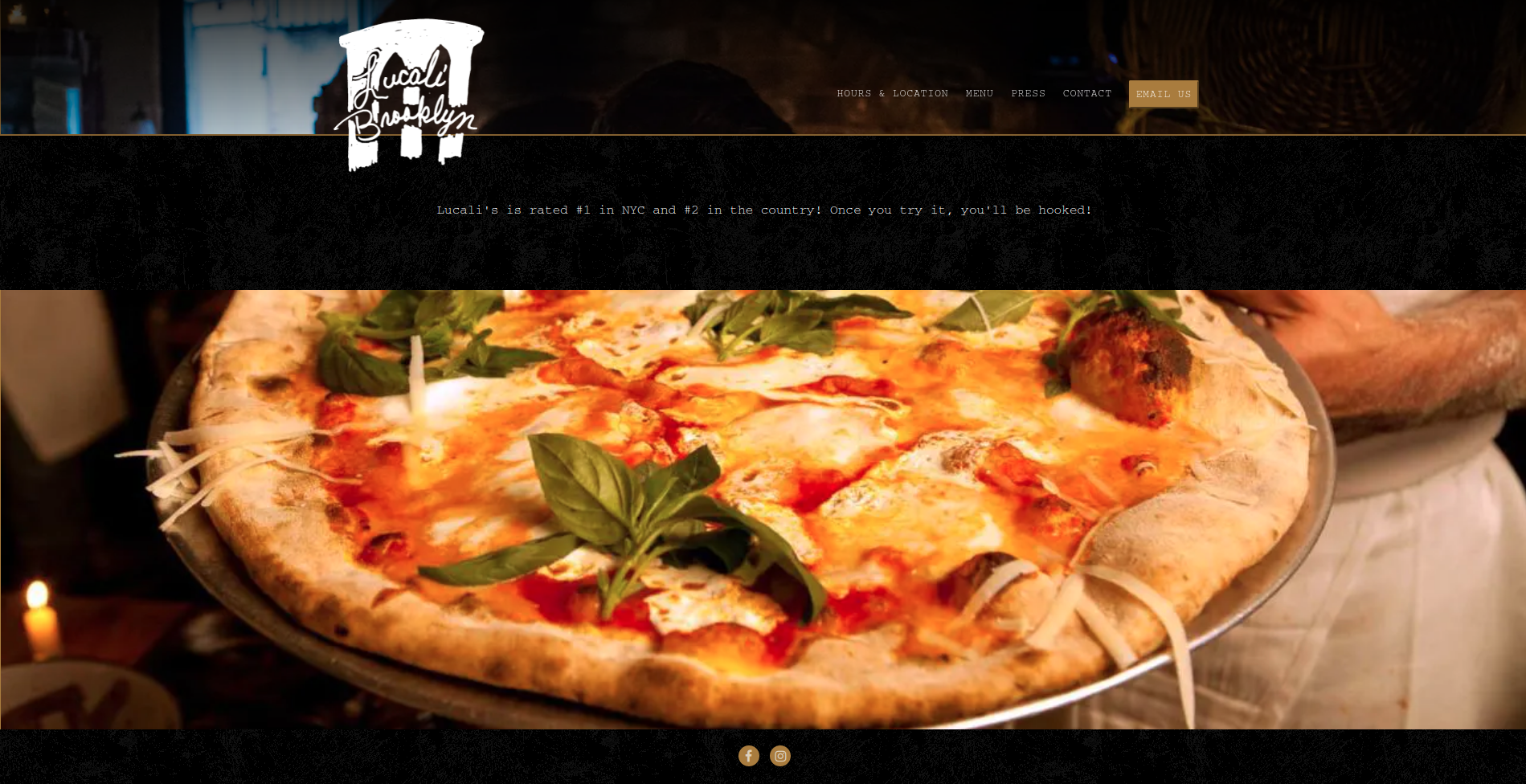 Image of Lucali's website showing you a great place to eat Pizza in New York City